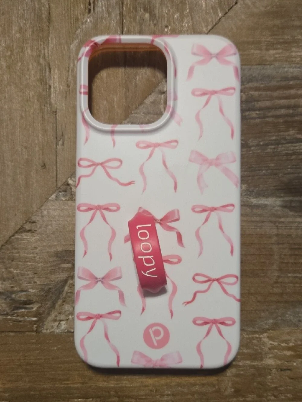Loopy Case Pink Bow Pattern Phone Case with Pink Grip